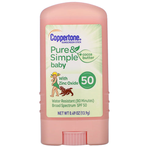 Coppertone, Baby, Pure & Simple, Sunscreen Stick, SPF 50, Cocoa Butter, 0.49 oz (13.9 g)