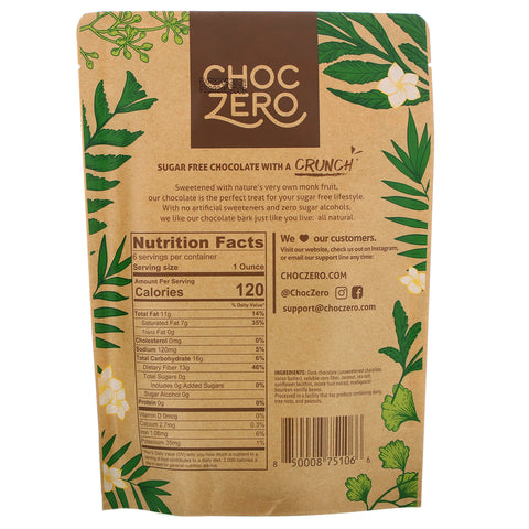 ChocZero, mørk chokolade med havsalt, kokos, sukkerfri, 6 barer, 1 oz hver