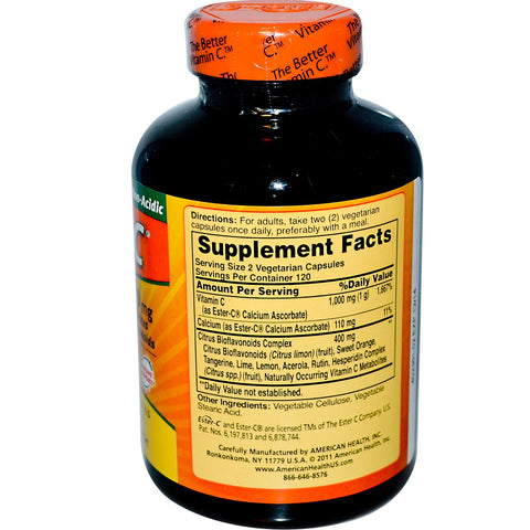 American Health, Ester-C med citrusbioflavonoider, 500 mg, 240 vegetariske kapsler