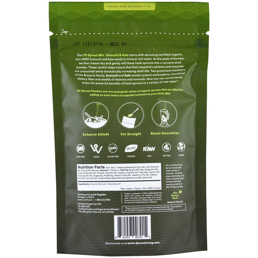 Sprout Living, Mezcla de brotes FD, brócoli y col rizada, 4 oz (113 g)