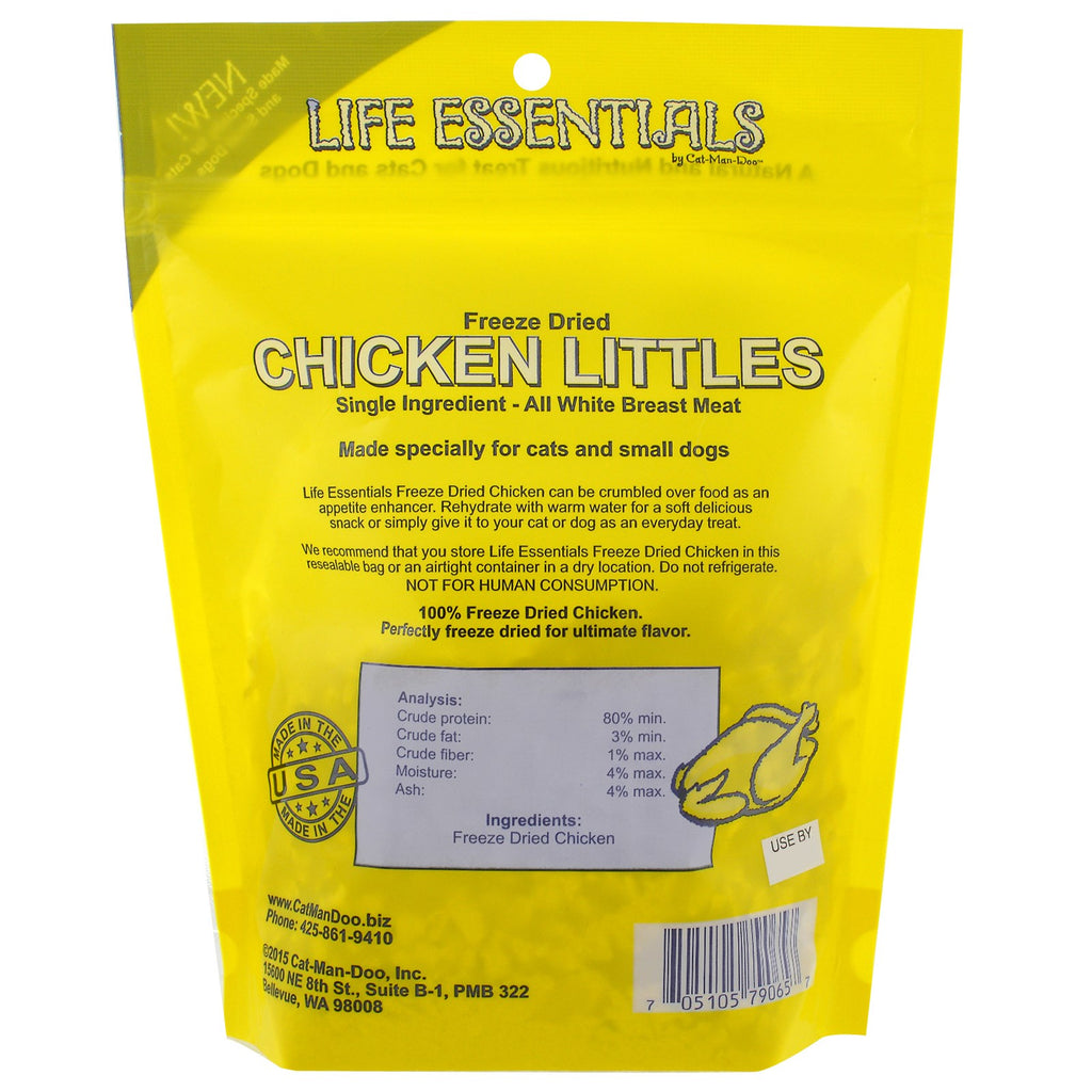 Cat-Man-Doo, Life Essentials, frysetørrede små kyllinger, til katte og hunde, 5 oz (142 g)