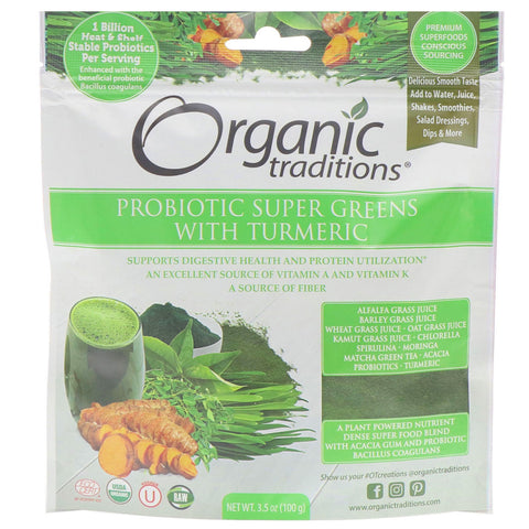 Organic Traditions, Probiotic Super Greens with Turmeric, 3.5 oz (100 g)