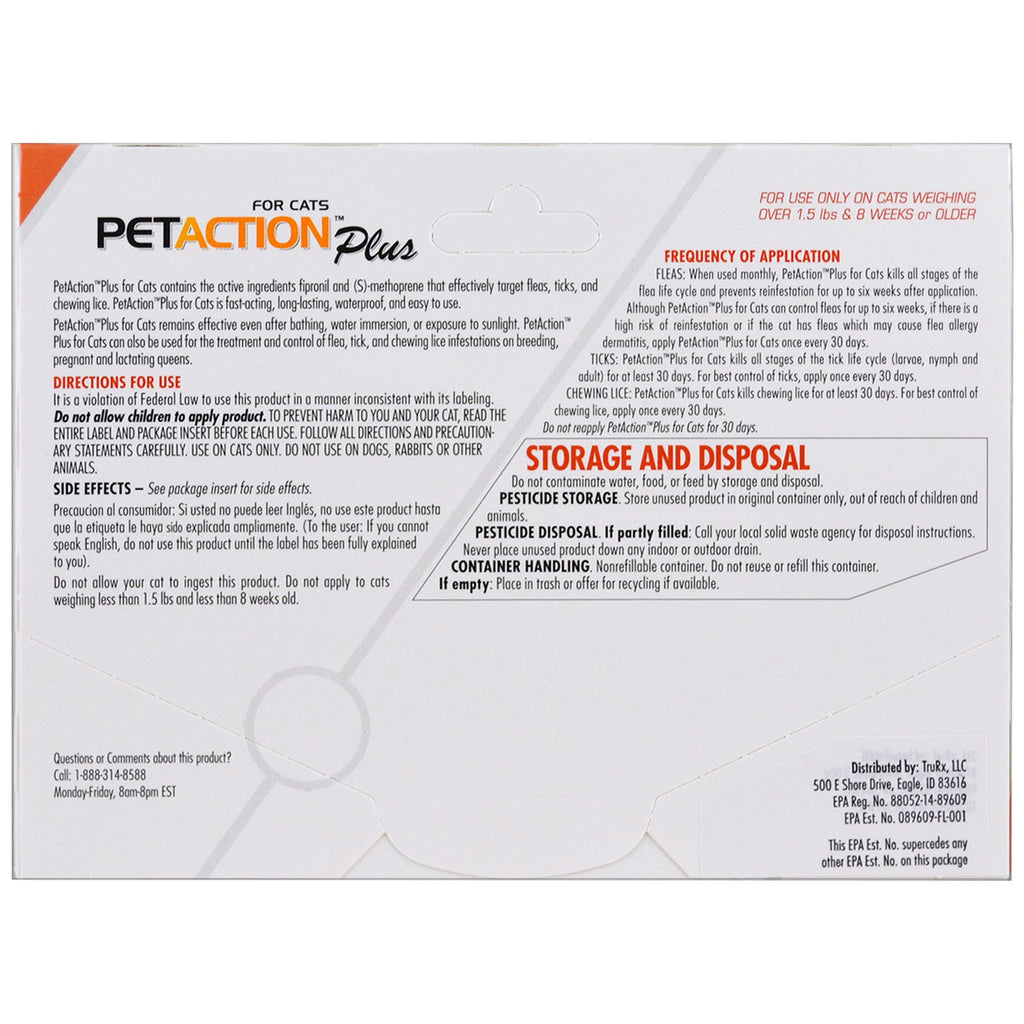 PetAction Plus, til katte, 3 doser - 0,017 fl oz hver