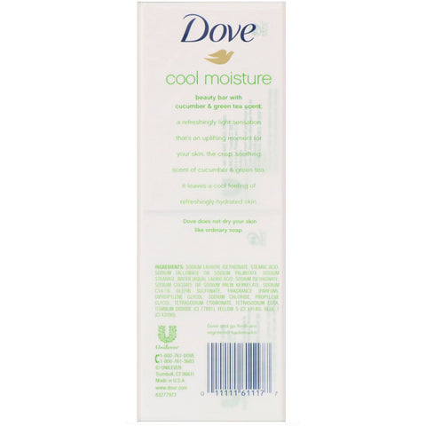 Dove, Go Fresh, barra de belleza Cool Moisture, pepino y té verde, 6 barras, 4 oz (113 g) cada una