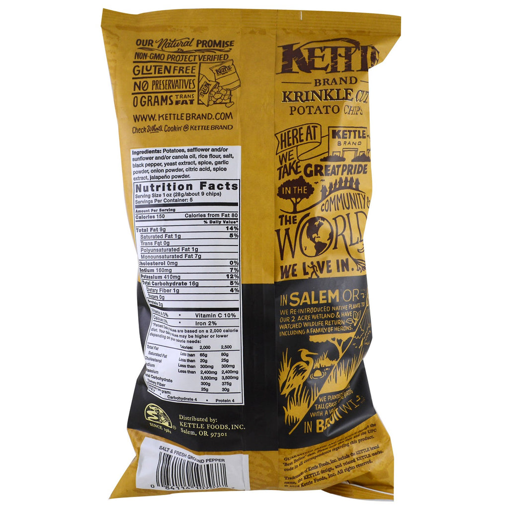 Kettle Foods, papas fritas, sal y pimienta recién molida, 5 oz (142 g)