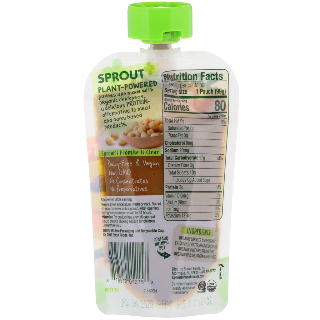 Sprout , Baby Food, 6 Months & Up, Carrot, Chickpeas, Zucchini, Pear, 3.5 oz (99 g)