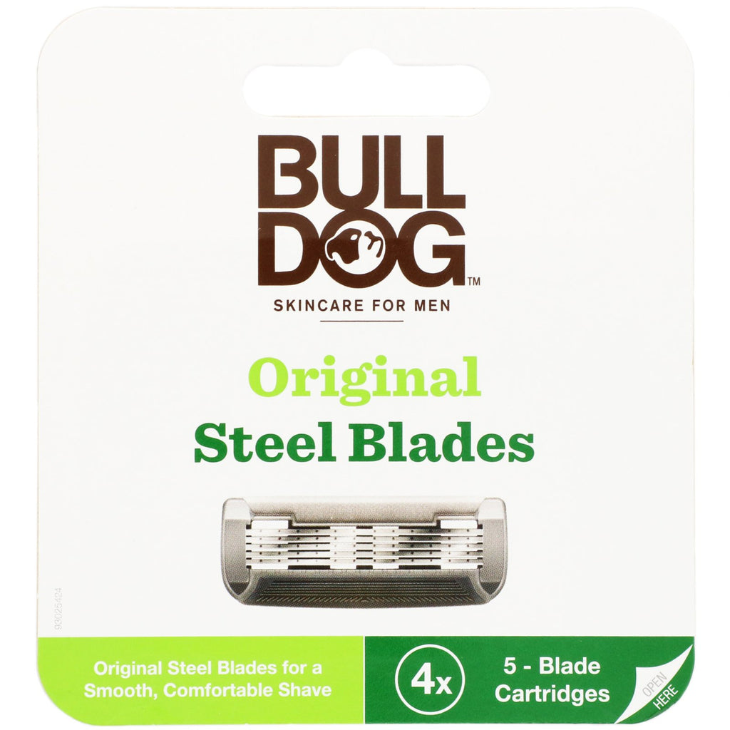 Bulldog hudpleje til mænd, original stålbladsrefill, fire 5-blads patroner