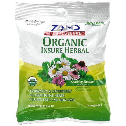Zand, Organic Insure Herbal, Herbalozenge, Soothing Menthol, 18 Lozenges