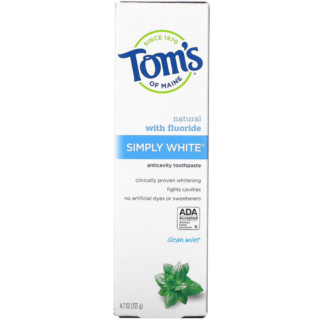 Tom's of Maine, Simply White Anticavity tandpasta med fluor, ren mynte, 4,7 oz (133 g)