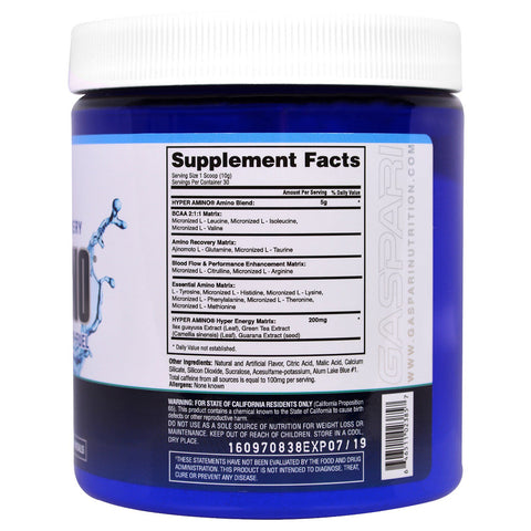 Gaspari Nutrition, HYPERAMINO, Aminoácido completo y combustible energético, Frambuesa azul, 10,58 oz (300 g)