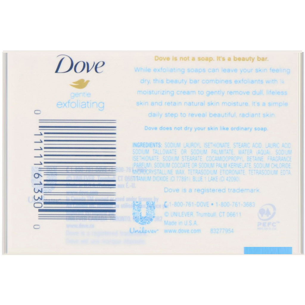 Dove, Gentle Exfoliating Beauty Bar, 4 barer, 4 oz (113 g) hver