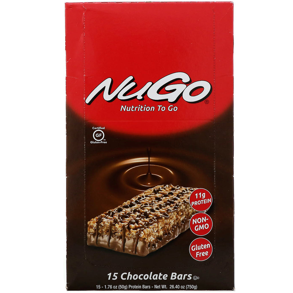 NuGo Nutrition, Nutrition To Go, chocolate, 15 barras, 1,76 oz (50 g) cada una