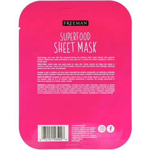 Freeman Beauty, Superfood Sheet Mask, Pore Clearing Watermelon Radish, 1 Mask