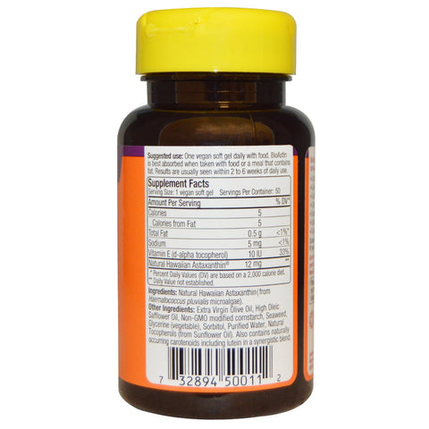 Nutrex Hawaii, BioAstin, 12 mg, 50 cápsulas blandas veganas