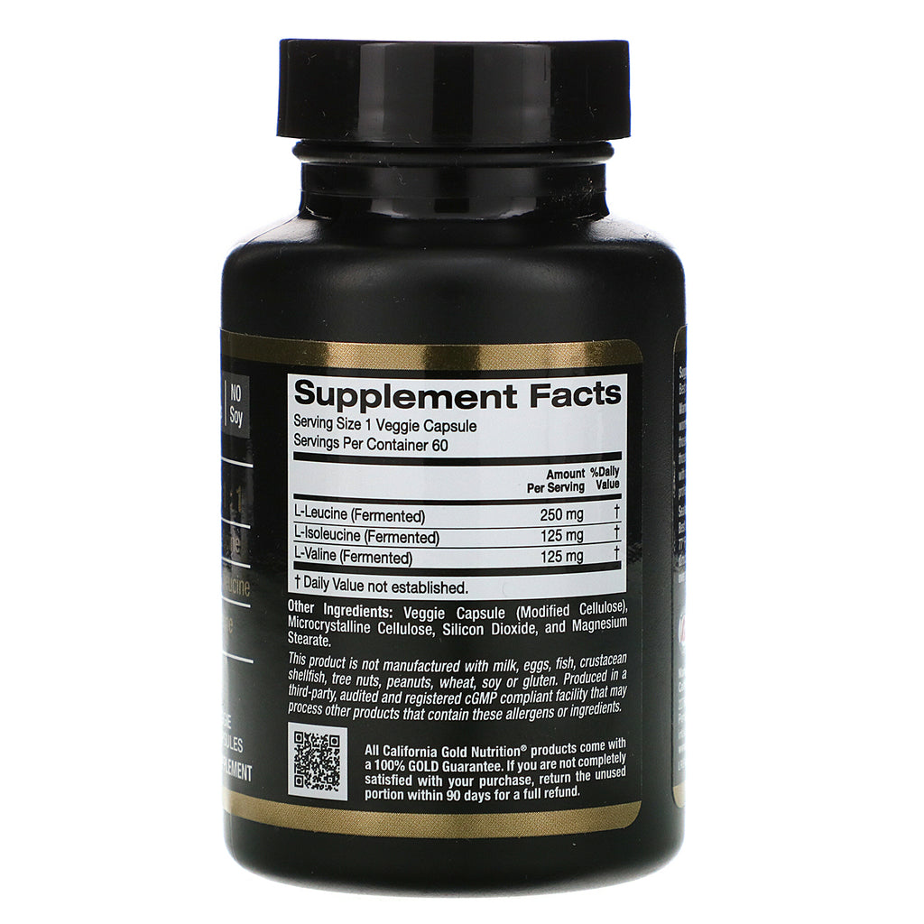 California Gold Nutrition, BCAA, aminoácidos de cadena ramificada AjiPure®, 500 mg, 60 cápsulas vegetales