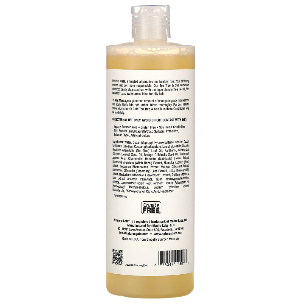 Nature's Gate, Tea Tree &amp; Havtorn shampoo til fedtet hår, 16 fl oz (473 ml)