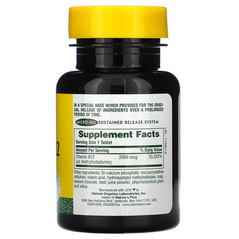Nature's Plus, Vitamina B-12, 2000 mcg, 60 tabletas