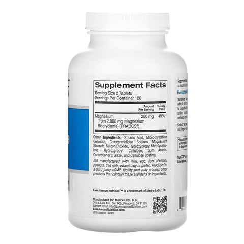 Lake Avenue Nutrition, magnesiumbisglycinatchelat, 200 mg, 240 tabletter