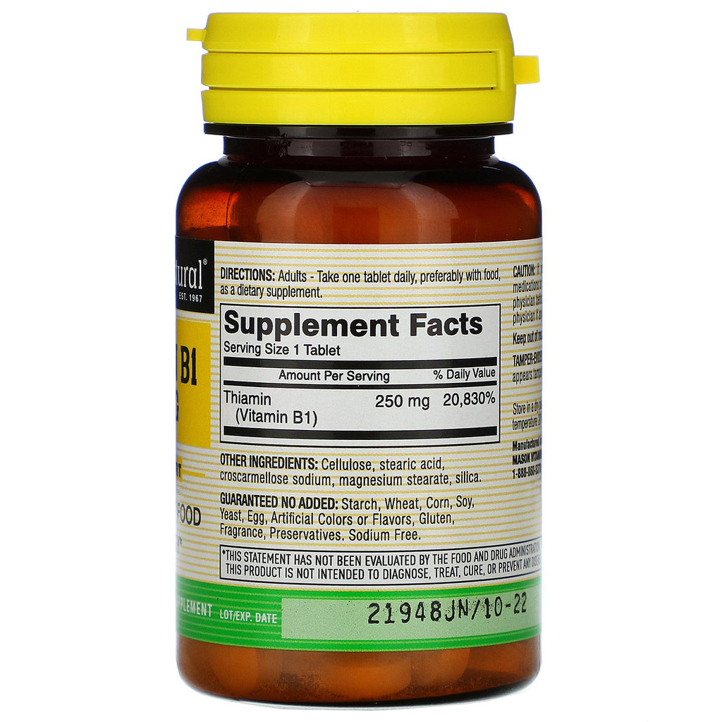 Mason Natural, Vitamina B-1, 250 mg, 100 tabletas