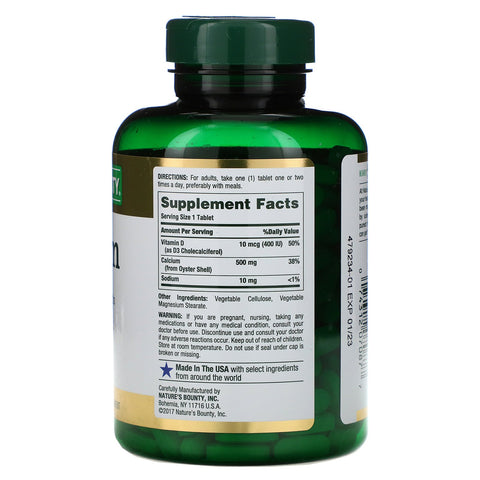 Nature's Bounty, Calcio con Vitamina D3, 500 mg, 300 Tabletas