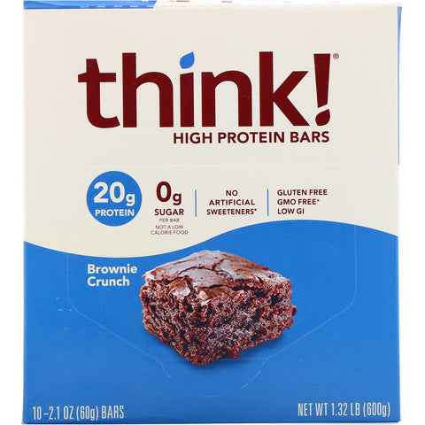 ThinkThin, barras ricas en proteínas, brownie crujiente, 10 barras, 2,1 oz (60 g) cada una