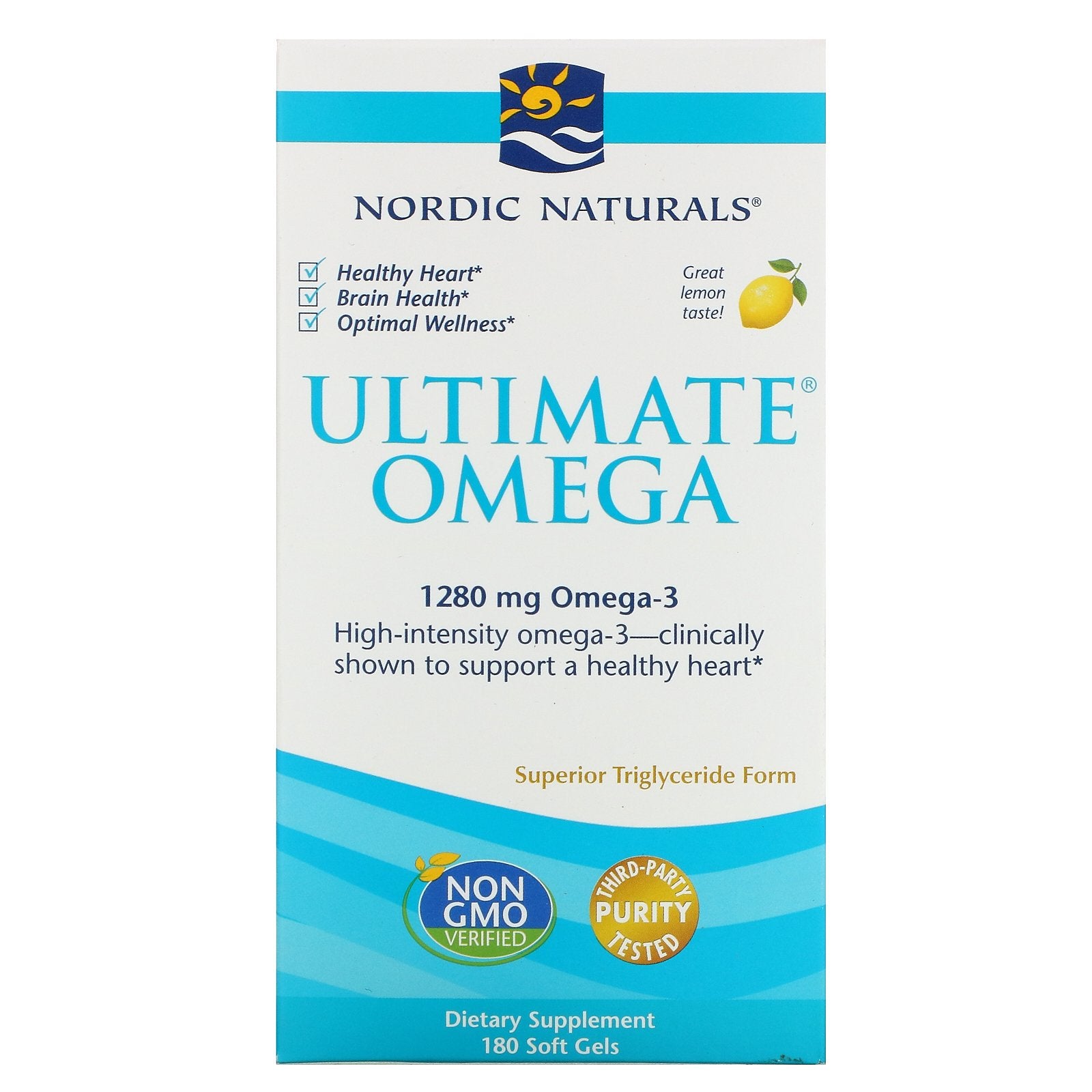 Nordic Naturals, Ultimate Omega, Lemon, 1,280 mg, 180 Soft Gels