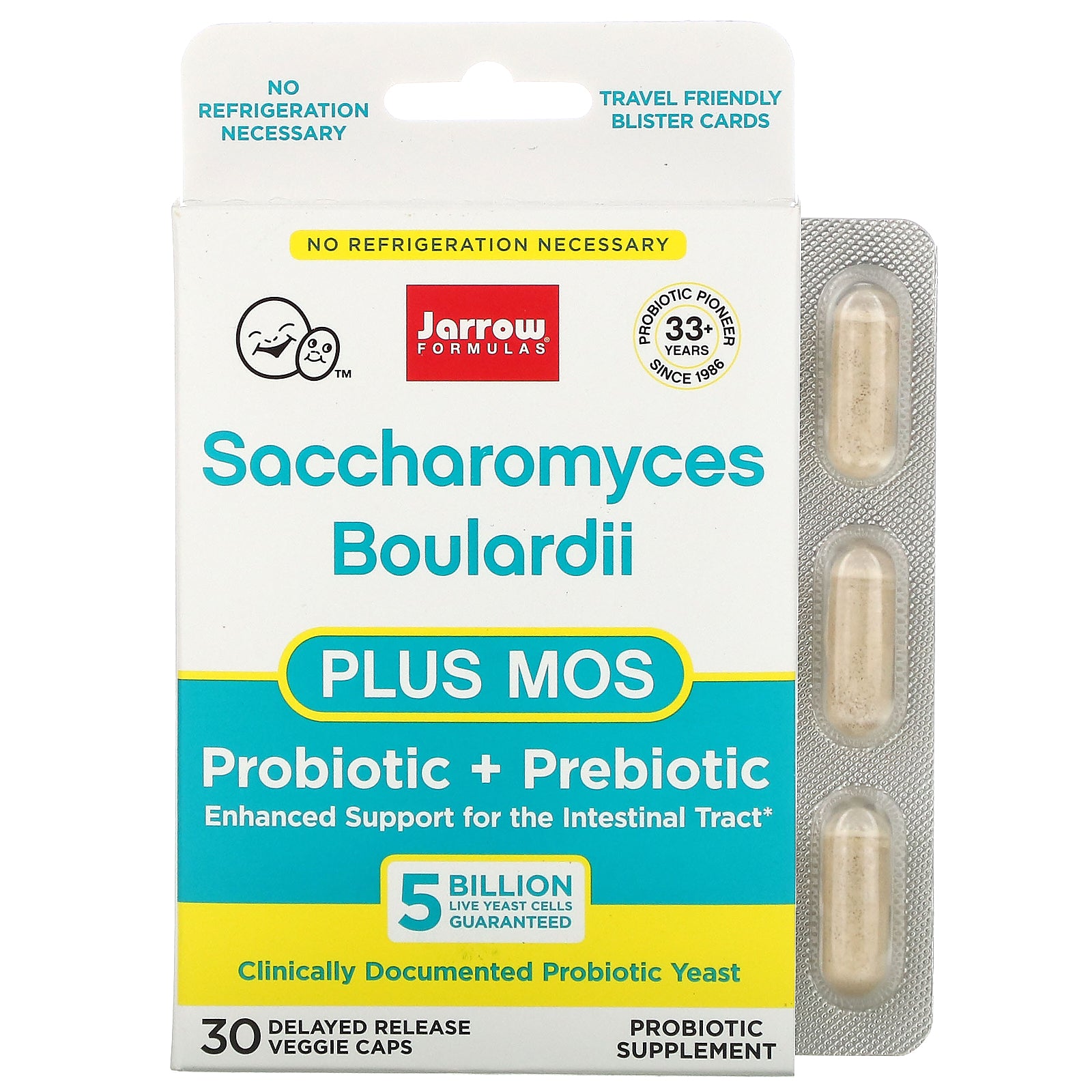 Jarrow Formulas, Saccharomyces Boulardii Plus MOS, 5 Billion, 30 Delayed Release Veggie Caps