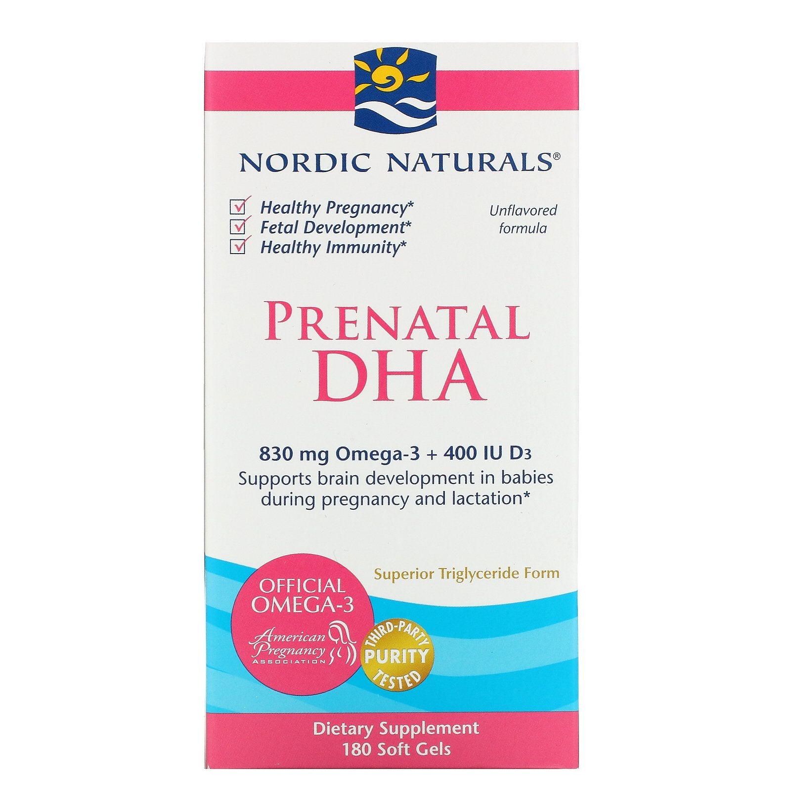 Nordic Naturals, Prenatal DHA, Unflavored Formula, 180 Soft Gels