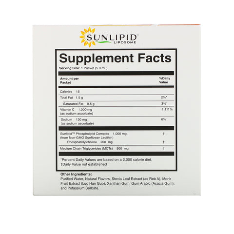 SunLipid, liposomalt vitamin C, naturligt aromatiseret, 30 pakker, 0,17 oz (5,0 ml) hver