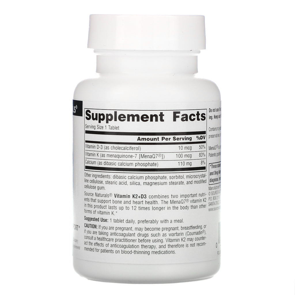 Source Naturals, Vitamin K2 + D3, 60 tabletter