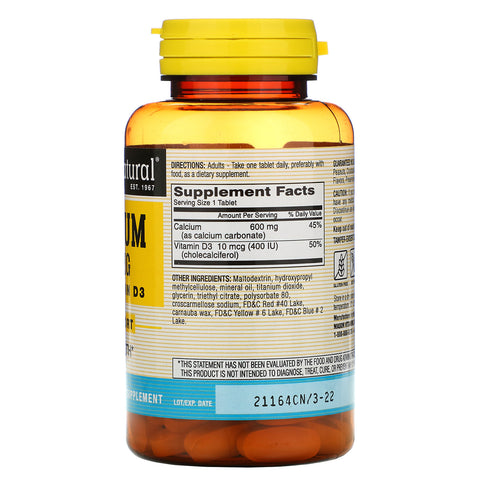 Mason Natural, Calcium Plus Vitamin D3, 600 mg, 100 tabletter