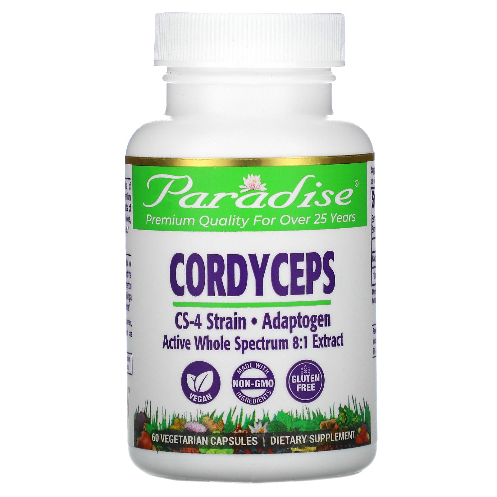 Paradise Herbs, CS-4 Strain, Cordyceps, 60 Vegetarian Capsules