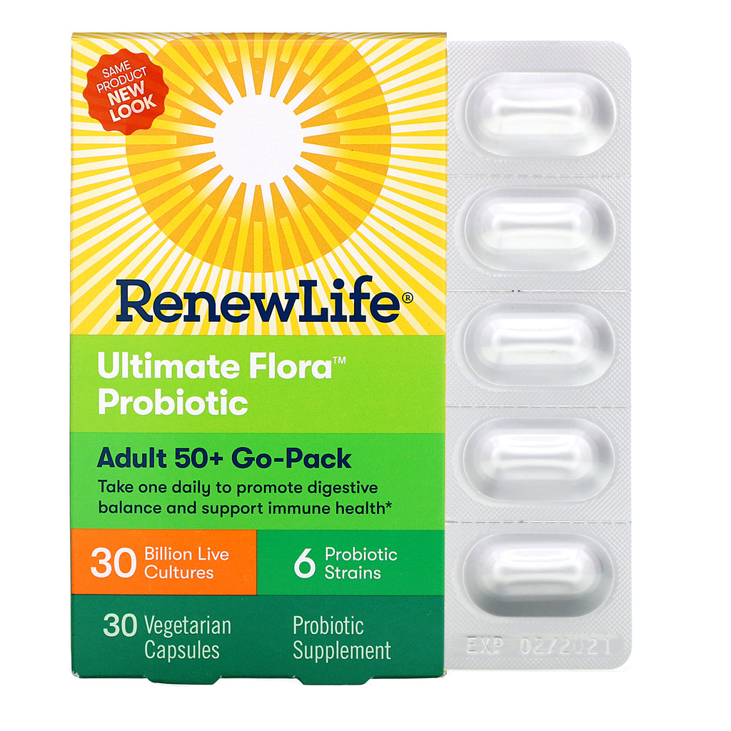 Renew Life, Adult 50+ Go-Pack, Ultimate Flora Probiotic, 30 Billion Live Cultures, 30 Vegetarian Capsules