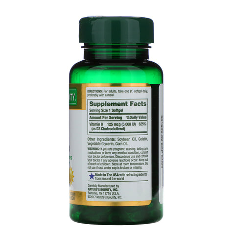 Nature's Bounty, D3, Immunsundhed, 125 mcg (5.000 IE), 150 Rapid Release Softgels