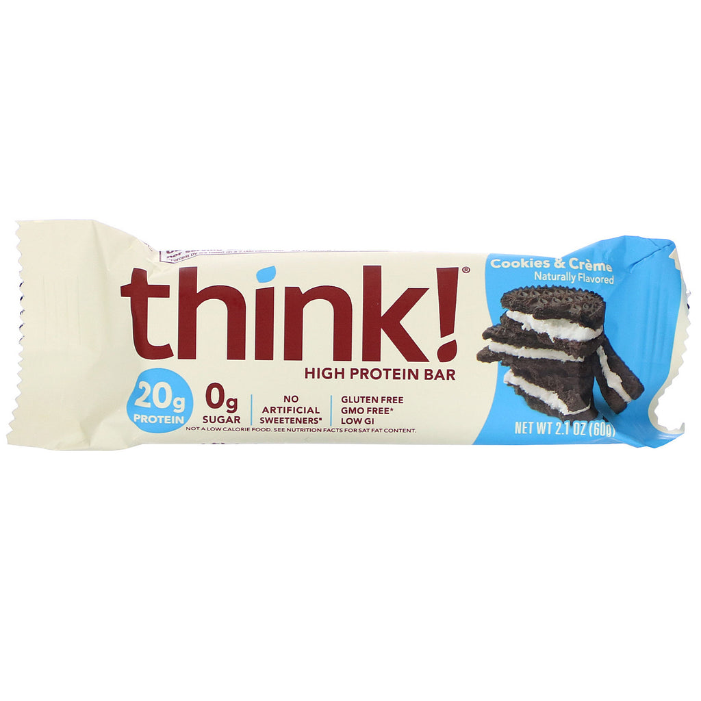 ThinkThin, højproteinbarer, småkager og fløde, 10 barer, 2,1 oz (60 g) hver