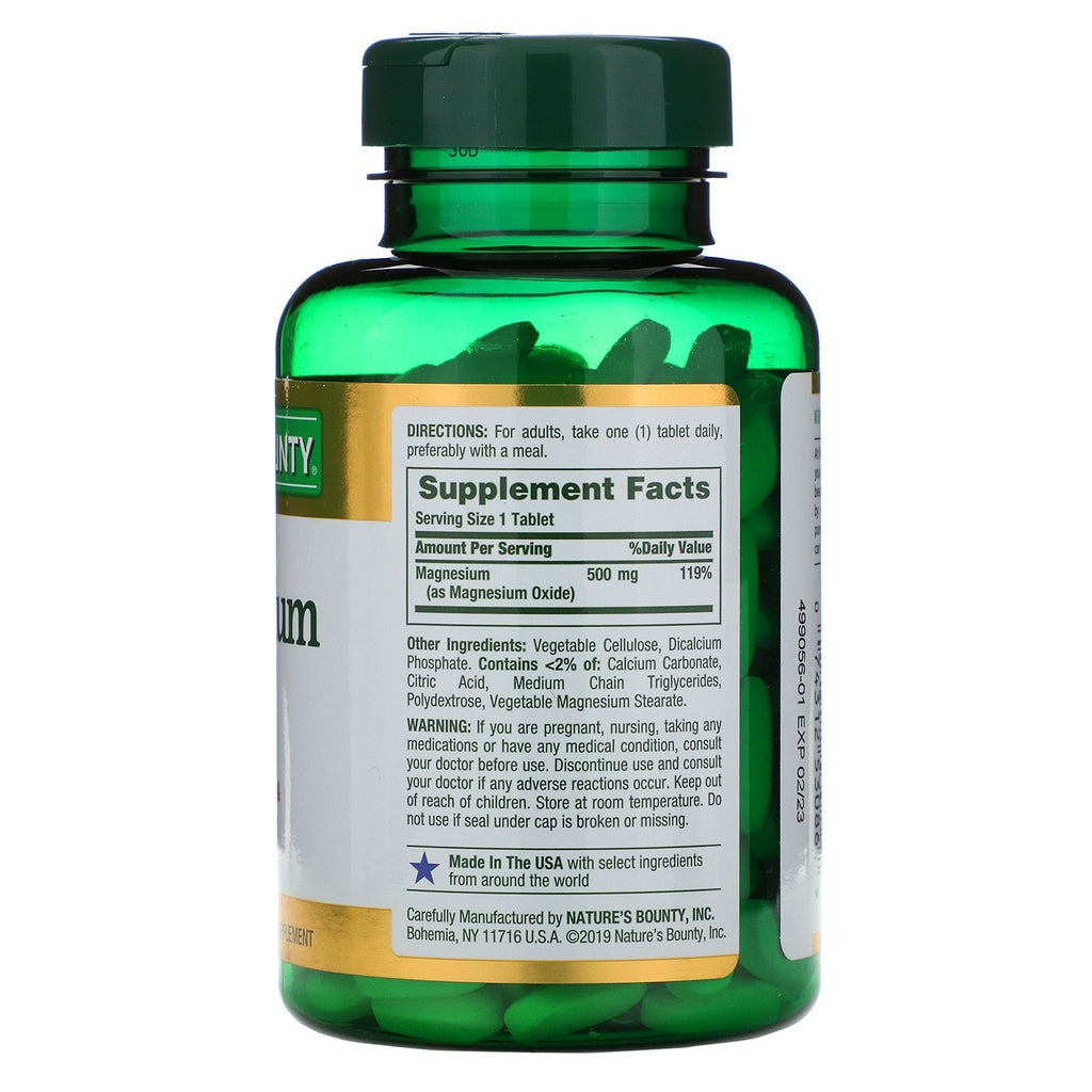 Nature's Bounty, Magnesium, 500 mg, 200 overtrukne tabletter