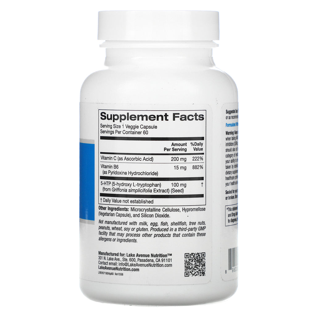 Lake Avenue Nutrition, 5-HTP con vitamina B6 y vitamina C, 60 cápsulas vegetales