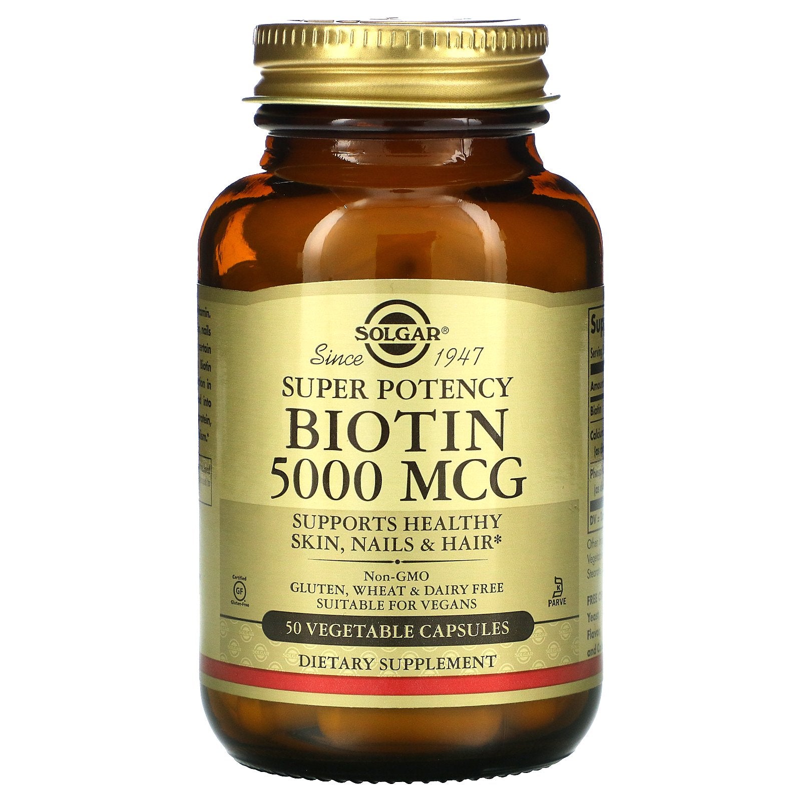 Solgar, Biotin, 5,000 mcg, 50 Vegetable Capsules