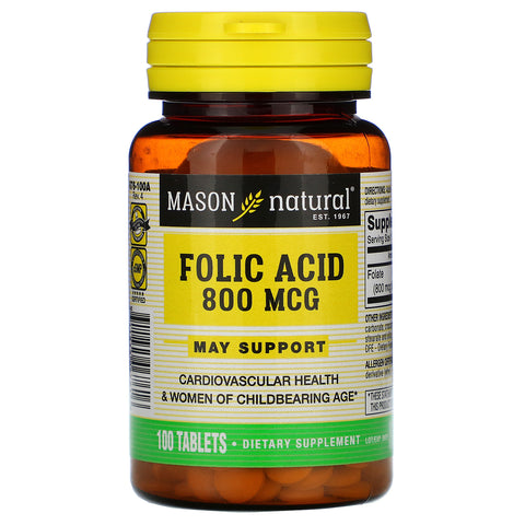 Mason Natural, Folic Acid, 800 mcg, 100 Tablets