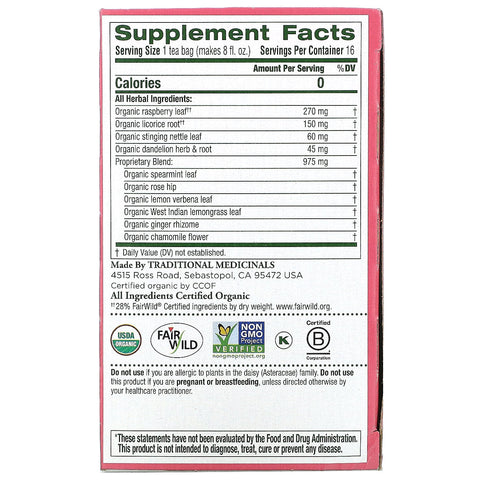 Traditional Medicinals,  Healthy Cycle, Raspberry Leaf, Caffeine Free, 16 Wrapped Tea Bags, .85 oz (24 g)