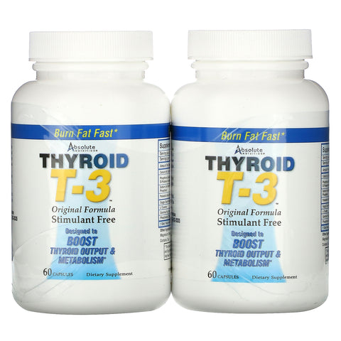 Absolute Nutrition, Thyroid T-3, Original Formula, 2 Bottles, 60 Capsules Each