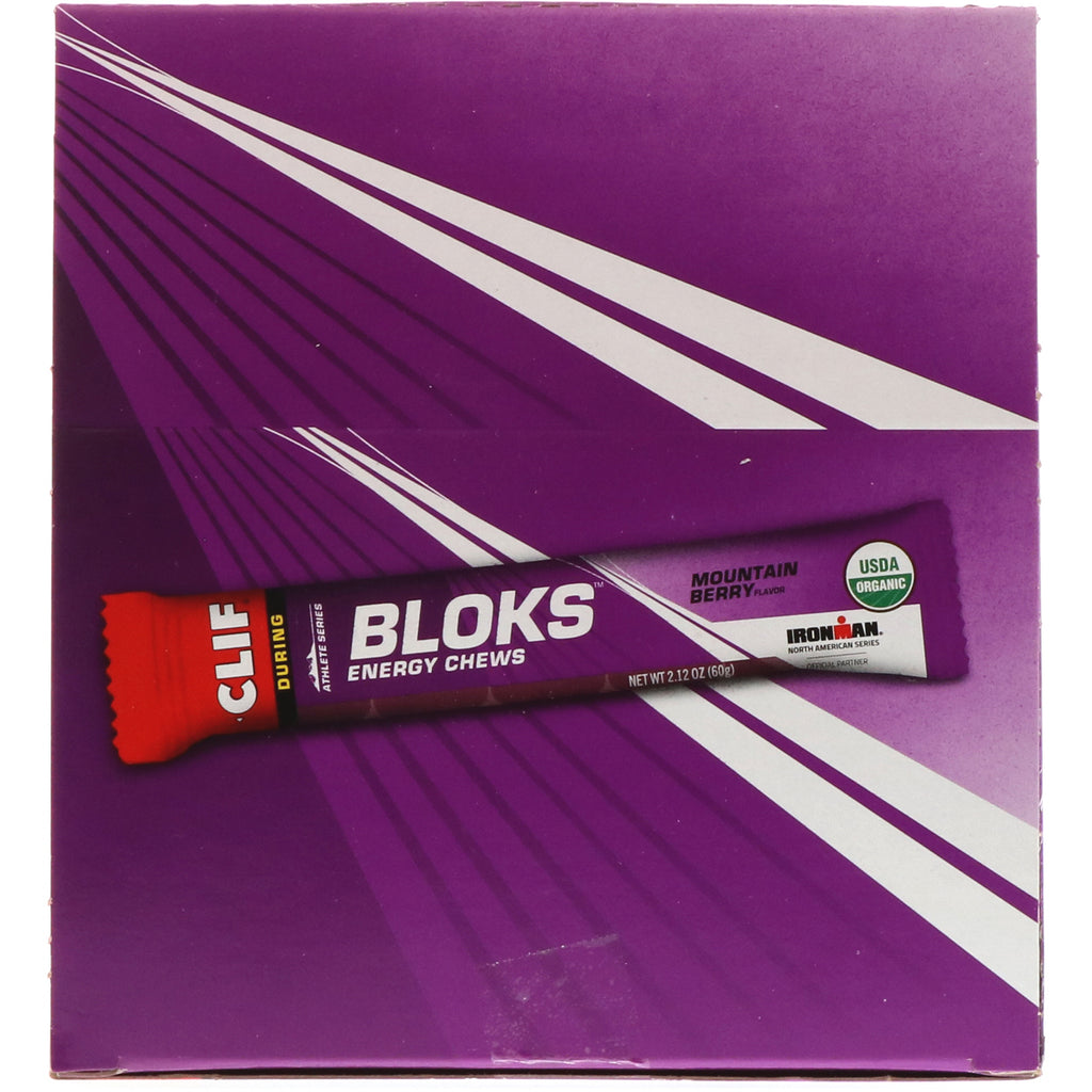 Clif Bar, Bloks Energy Chews, sabor a bayas de montaña, 18 paquetes, 2,12 oz (60 g) cada uno
