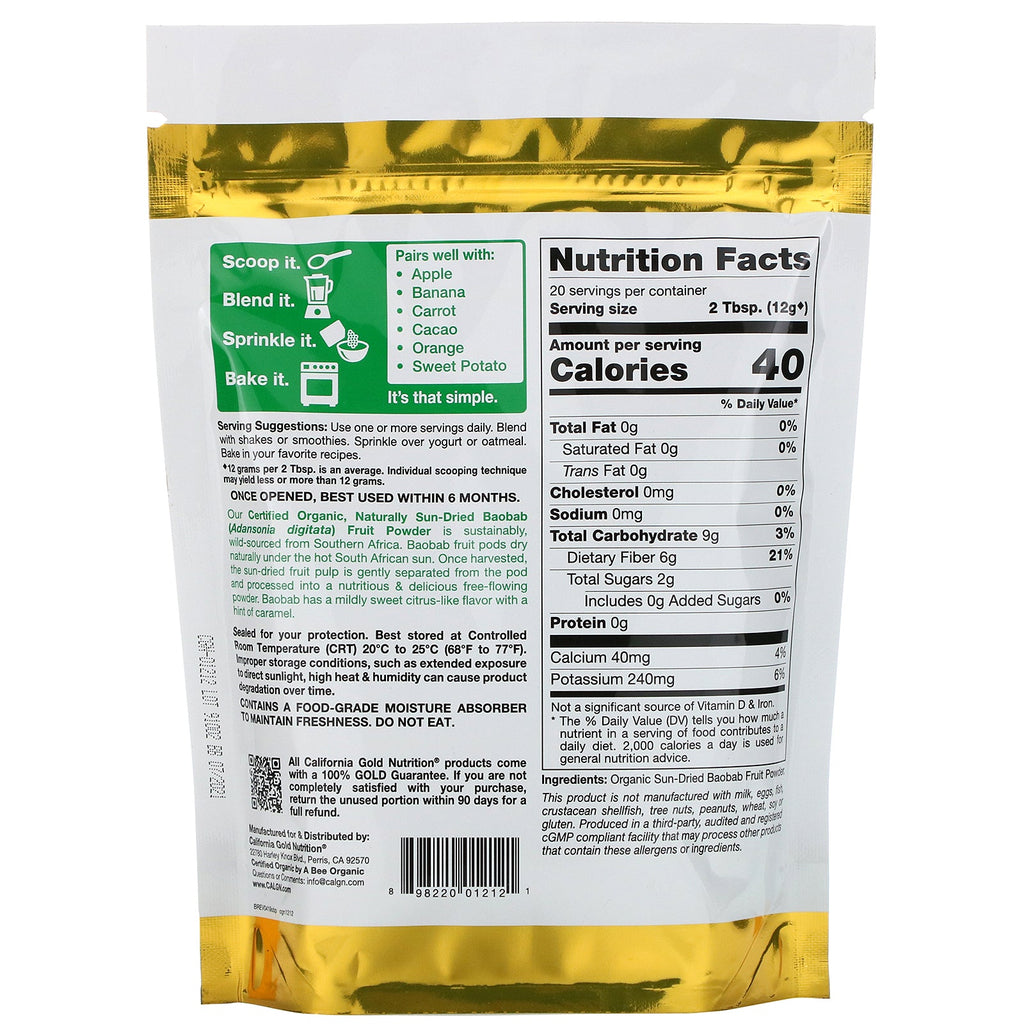 California Gold Nutrition, Superalimentos, baobab en polvo, 8,5 oz (240 g)