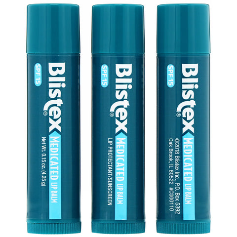 Blistex, Medicated Lip Balm,  Lip Protectant/Sunscreen, SPF 15, 3 Balm Value Pack, .15 oz (4.25 g) Each