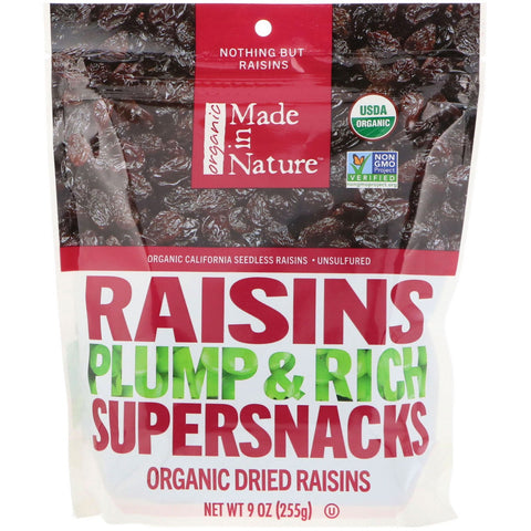 Made in Nature, Organic Dried Raisins, Plump & Rich Supersnacks, 9 oz (255 g)