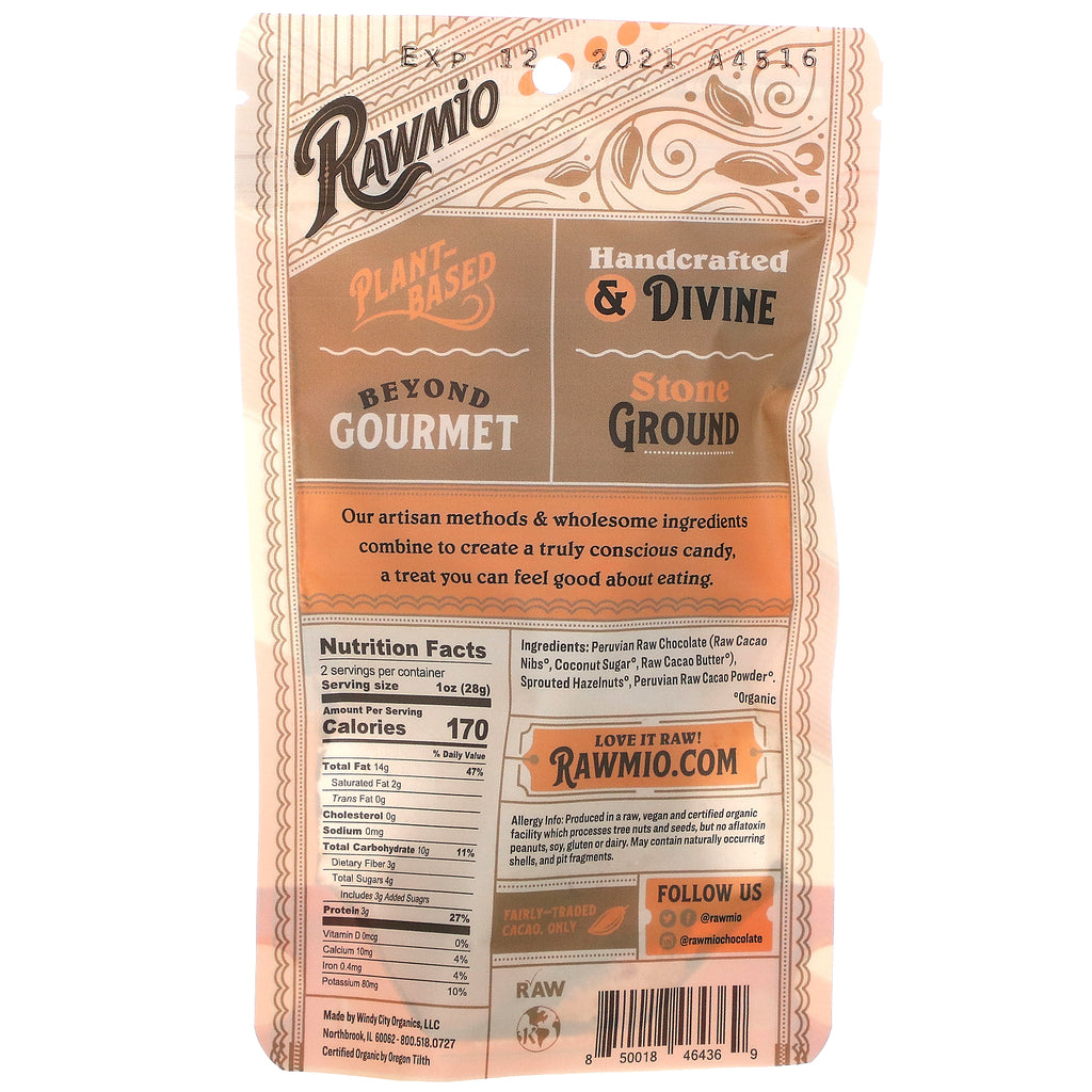 Rawmio, spirede hasselnødder med chokolade, 2 oz (56,7 g)