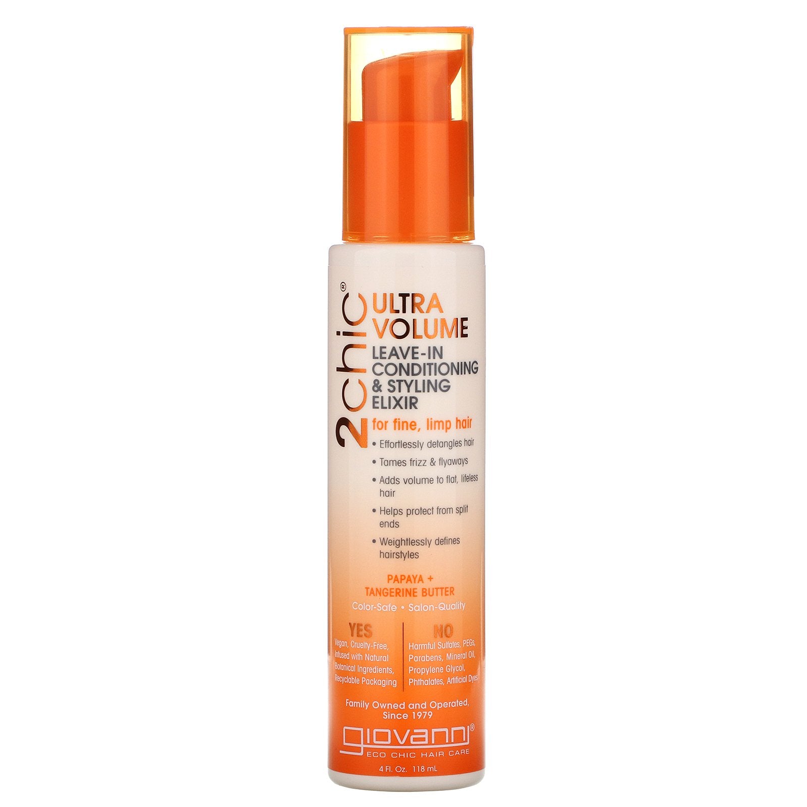 Giovanni, 2chic, Ultra-Volume Leave-In Conditioning Elixir, for Fine, Limp Hair, Tangerine & Papaya Butter, 4 fl oz (118 ml)