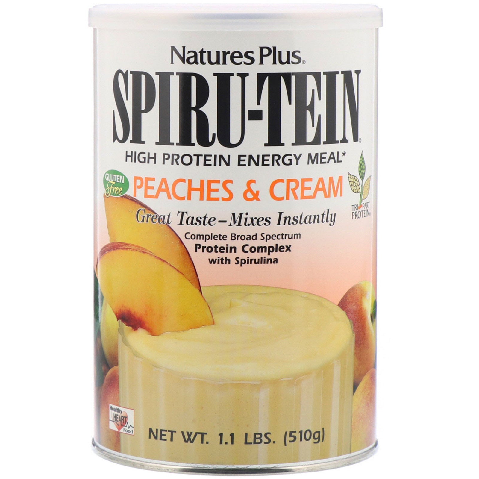 Nature's Plus, Spiru-Tein, High Protein Energy Meal, Peaches & Cream, 1.1 lbs (510 g)