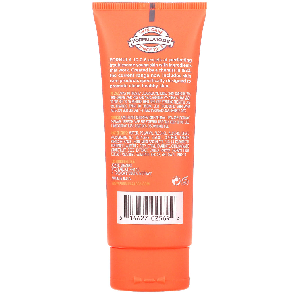 Formel 10.0.6, Få din glød på, Skin-Brightening Peel Beauty Mask, Papaya + Citrus, 3,4 fl oz (100 ml)