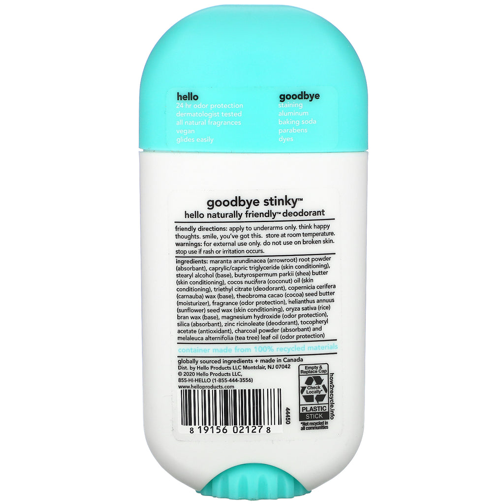 Hej, deodorant med aktivt kul, frisk + ren, 2,6 oz (73 g)